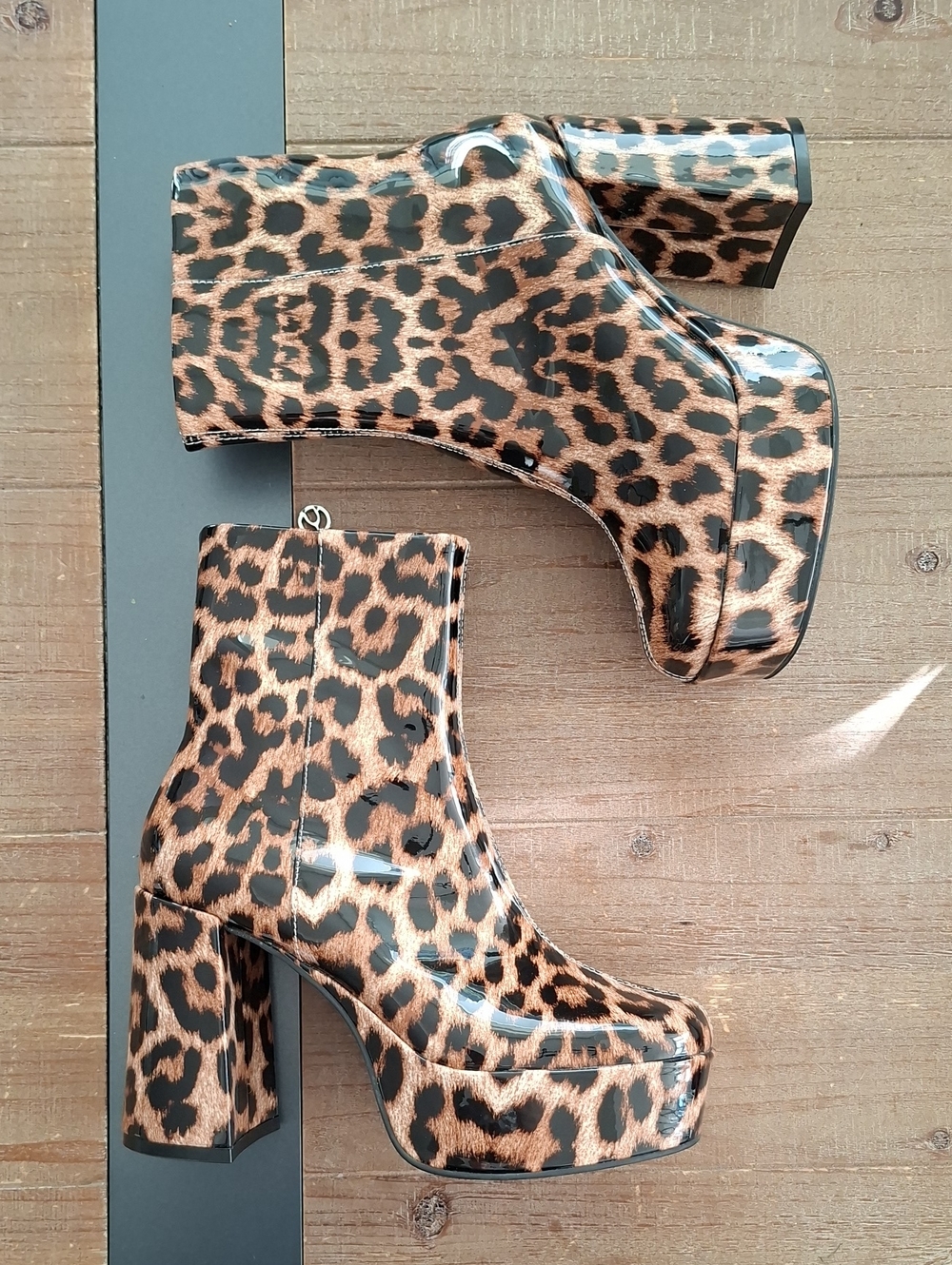 Wishbone Super Funky Leopard Print Patent Leather Platform Boots (Size US 6)